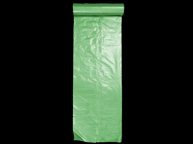 Grønn plastsekk på rull. Foto.
