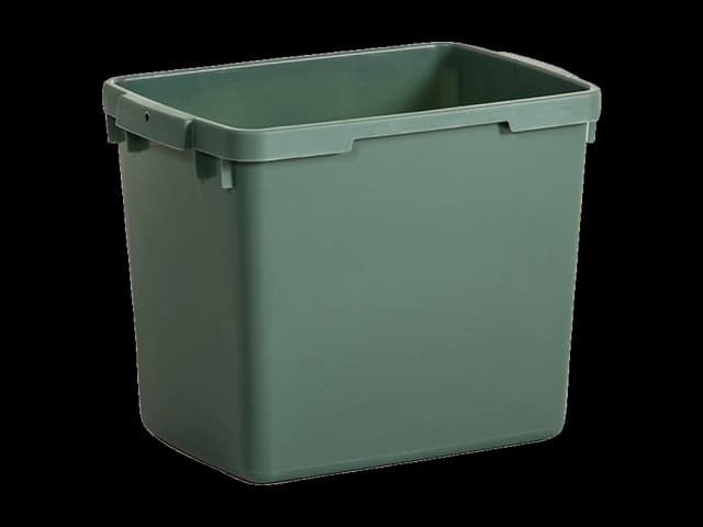 Grønn plastboks til matavfall. Foto.