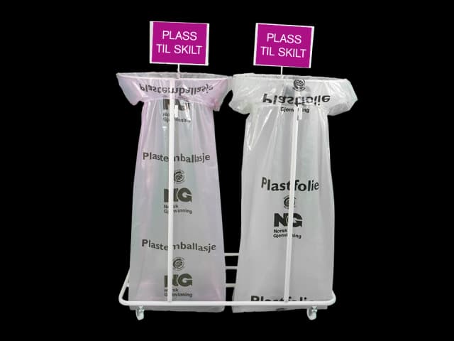 Stativ med plass til to store avfallsposer. Foto.