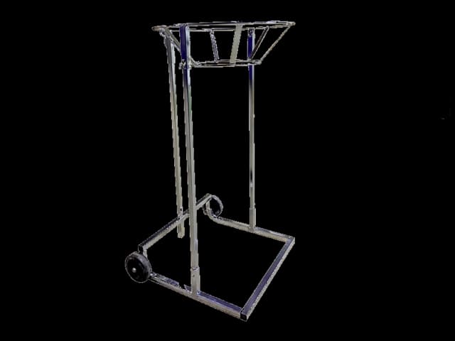 Stativ i stål til avfallssekk. Foto.