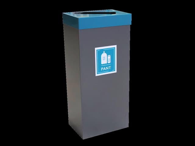 Femunden 65 liter avfallsbeholder med blå topp for panteflasker og -bokser. Foto.