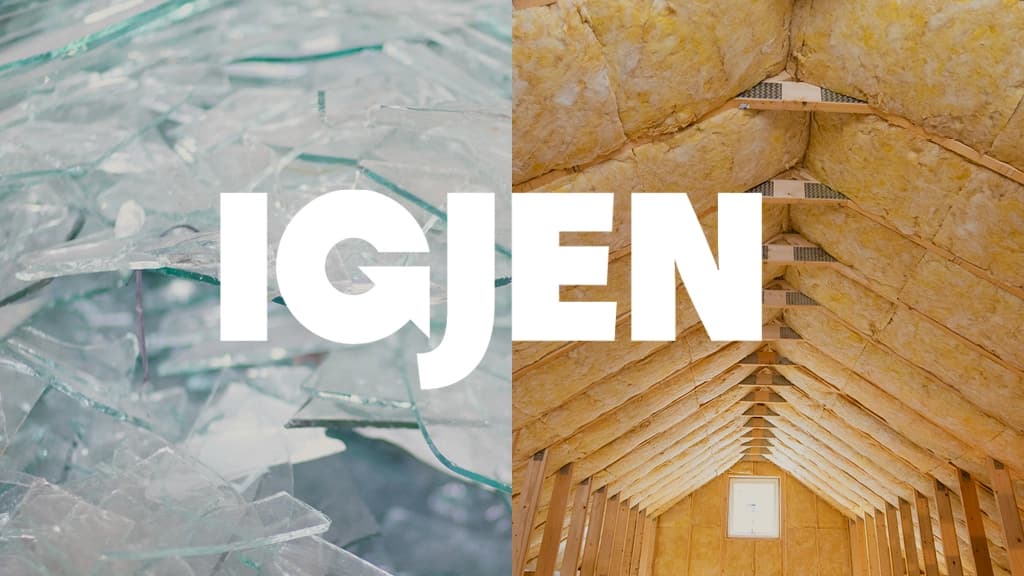 Glass og isolasjon laget av glass med teksten "igjen" på. Fotomontasje.