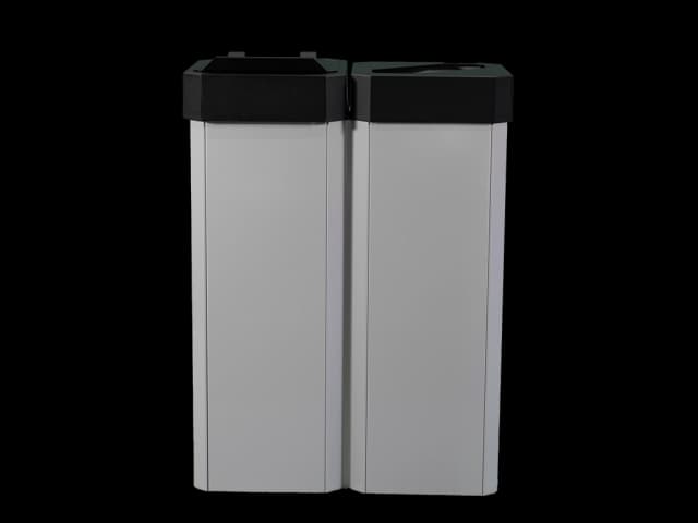 Kompakt 60 liters avfallsbeholder i sølv med sort lokk. To stk. sammenkoblet. Foto.