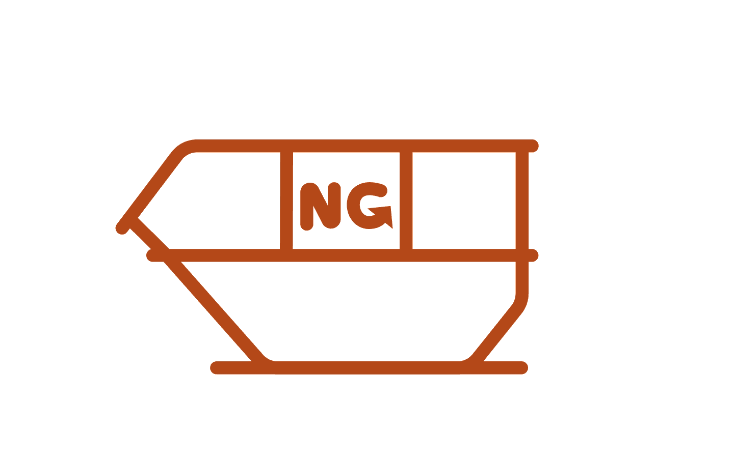 Strektegning av en container med bokstavene NG. Illustrasjon.