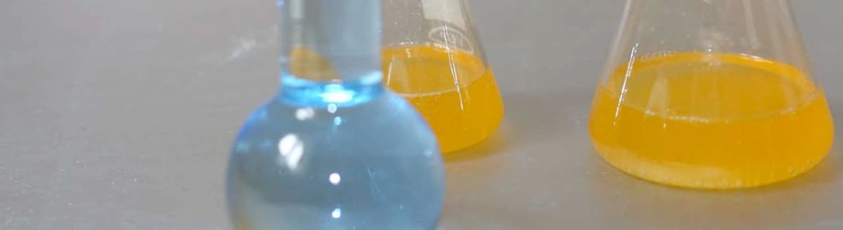 Glasskrukker med flytende væske. Foto.