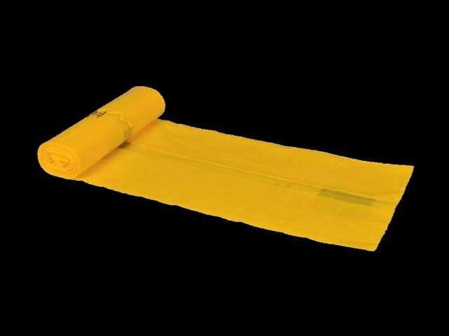 Gul plastsekk på rull. Foto.