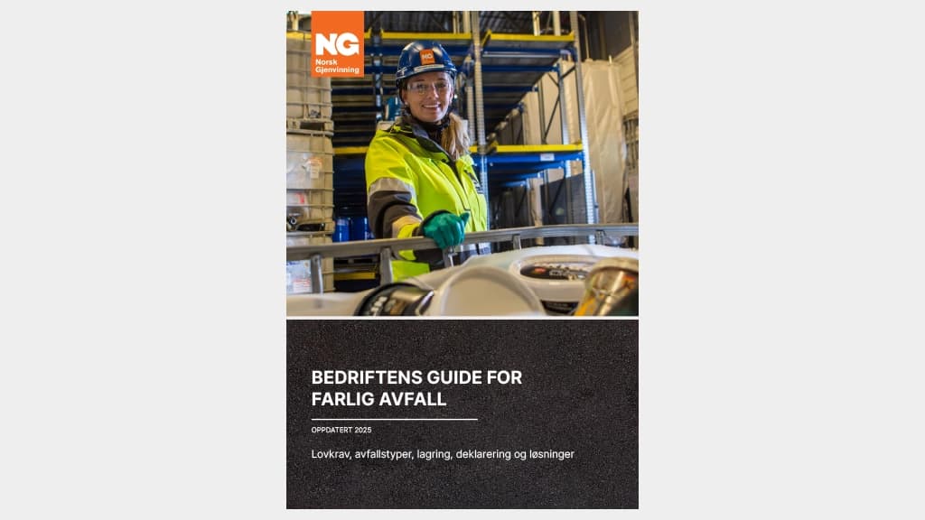 Forsiden på bedriftens guide for farlig avfall. Illustrasjon.