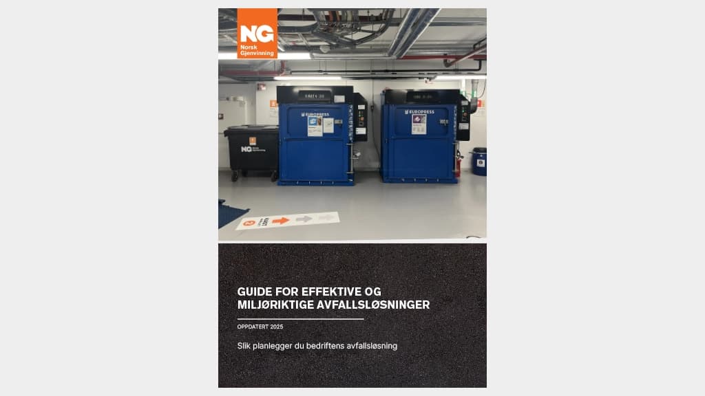 Forsiden på guide for effektive og miljøriktige avfallsløsninger. Illustrasjon.