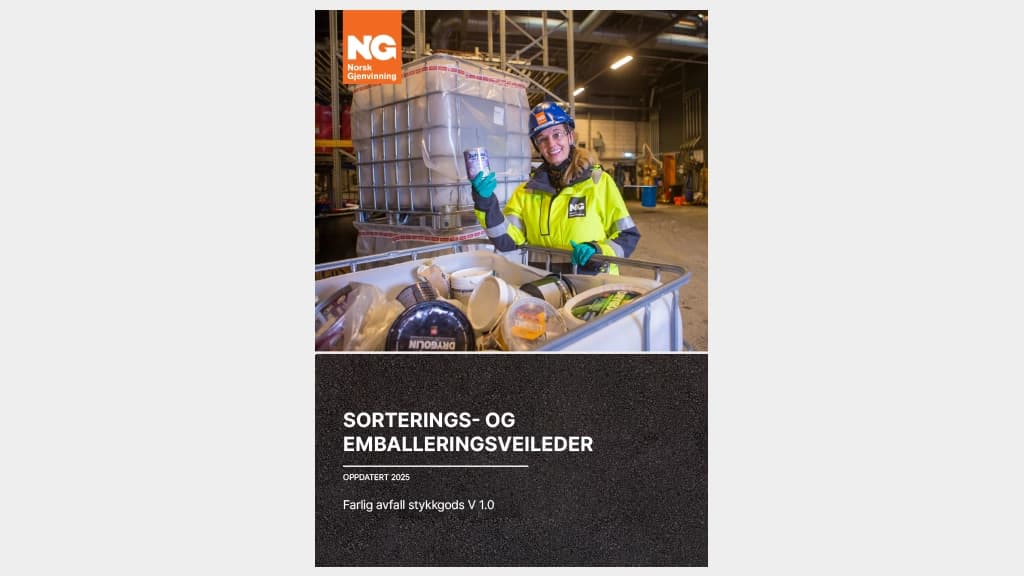 Forside på sorterings- og emballeringsveileder. Illustrasjon.
