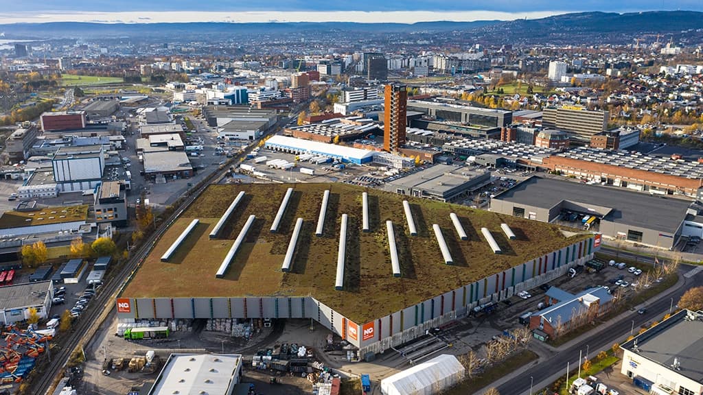 Dronebilde av Groruddalen Miljøpark i Oslo. Foto.