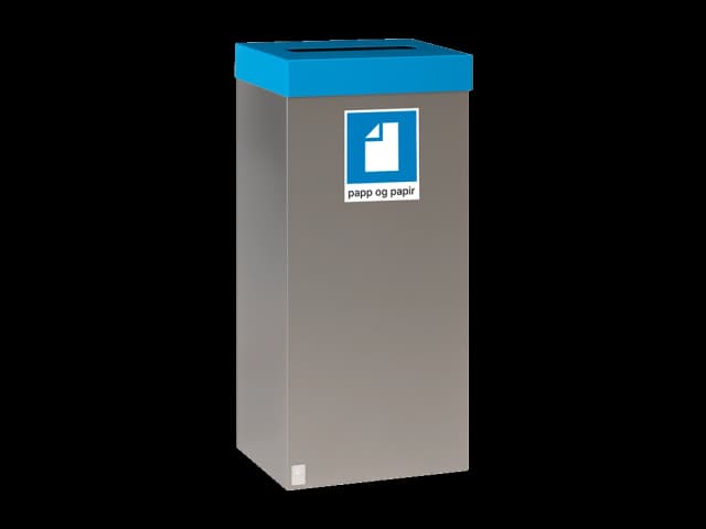 Femunden 65 liter avfallsbeholder med blå topp for papp og papir. Foto.