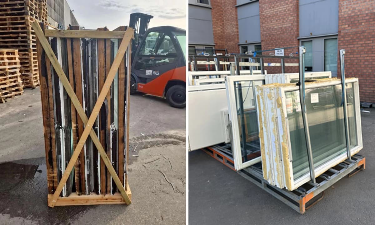 Vindusglass på pall og stativ. Foto.