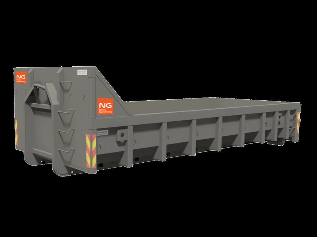 10 m3 åpen container for krokbil med Norsk Gjenvinning-logo. Illustrasjon.