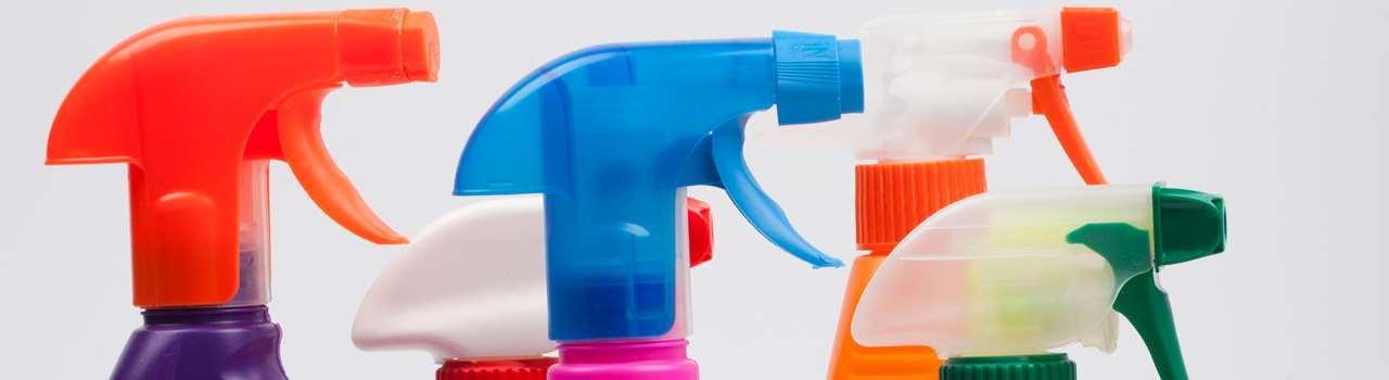 House cleaning product. Plastic bottles with detergent and liquid soap